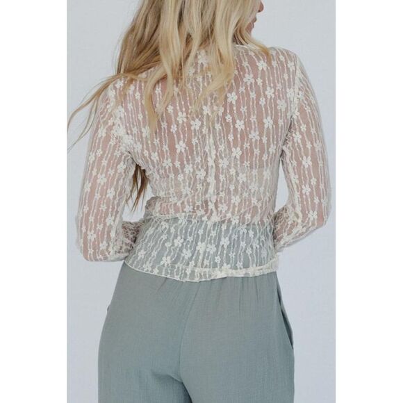 Everyday the Label Sheer Floral Lace Long Sleeve Slim Fit Top Women White - Picture 3 of 8